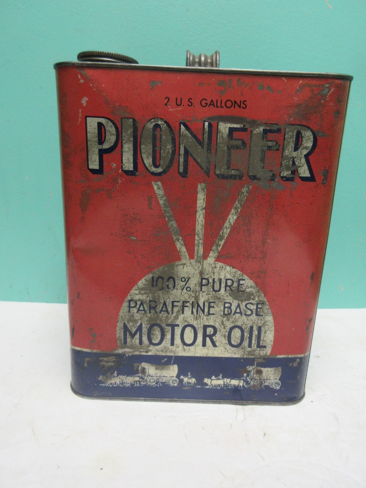 Vintage Pioneer Motor Oil Can 2 Gallon Philadelphia Metal SAE 10 Empty