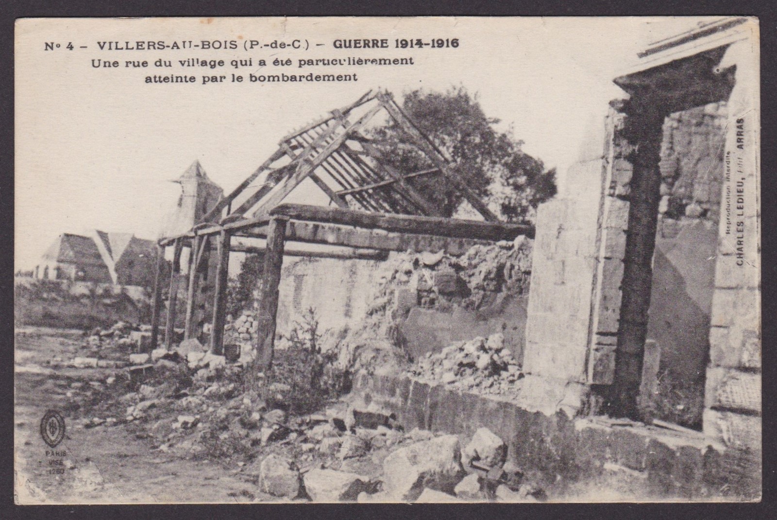 FRANCE, Postcard, Villers-au-Bois, Une rue du village, WWI