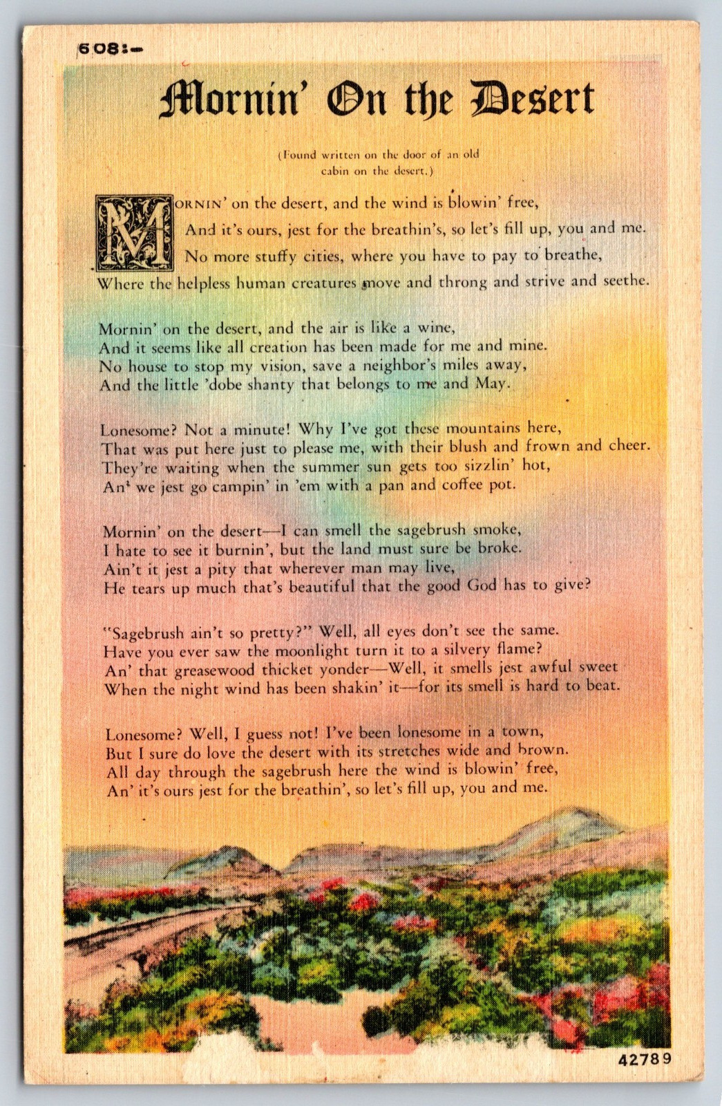 Mornin\' On The Desert Vintage Postcard