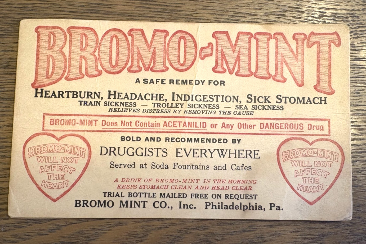 For Hangover and Train Sickness Vintage C1940 Bromo Mint Drug Store Pamphlet