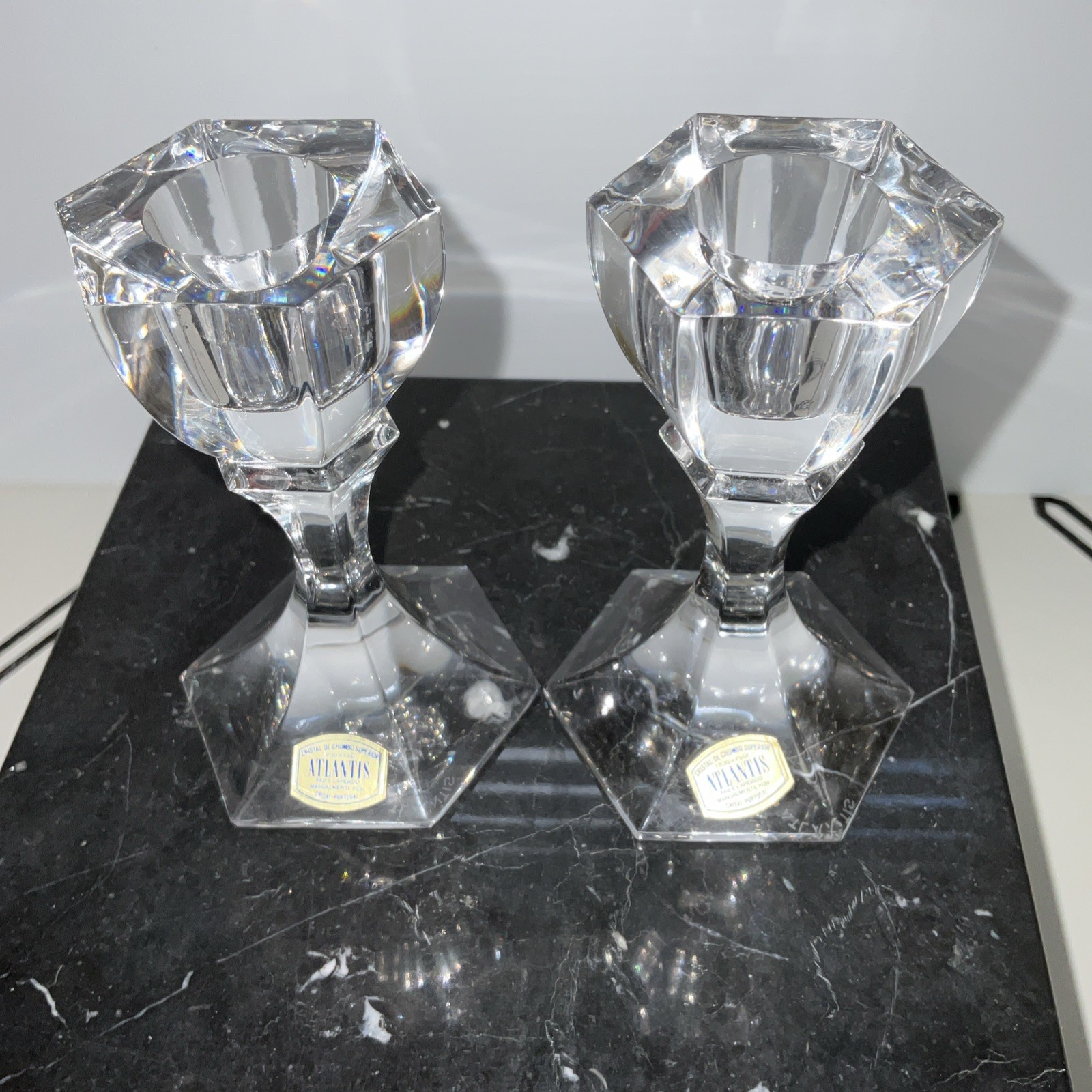 Atlantis Crystal Short Candle Sticks Made In Portugal Signed Weddings Halloween