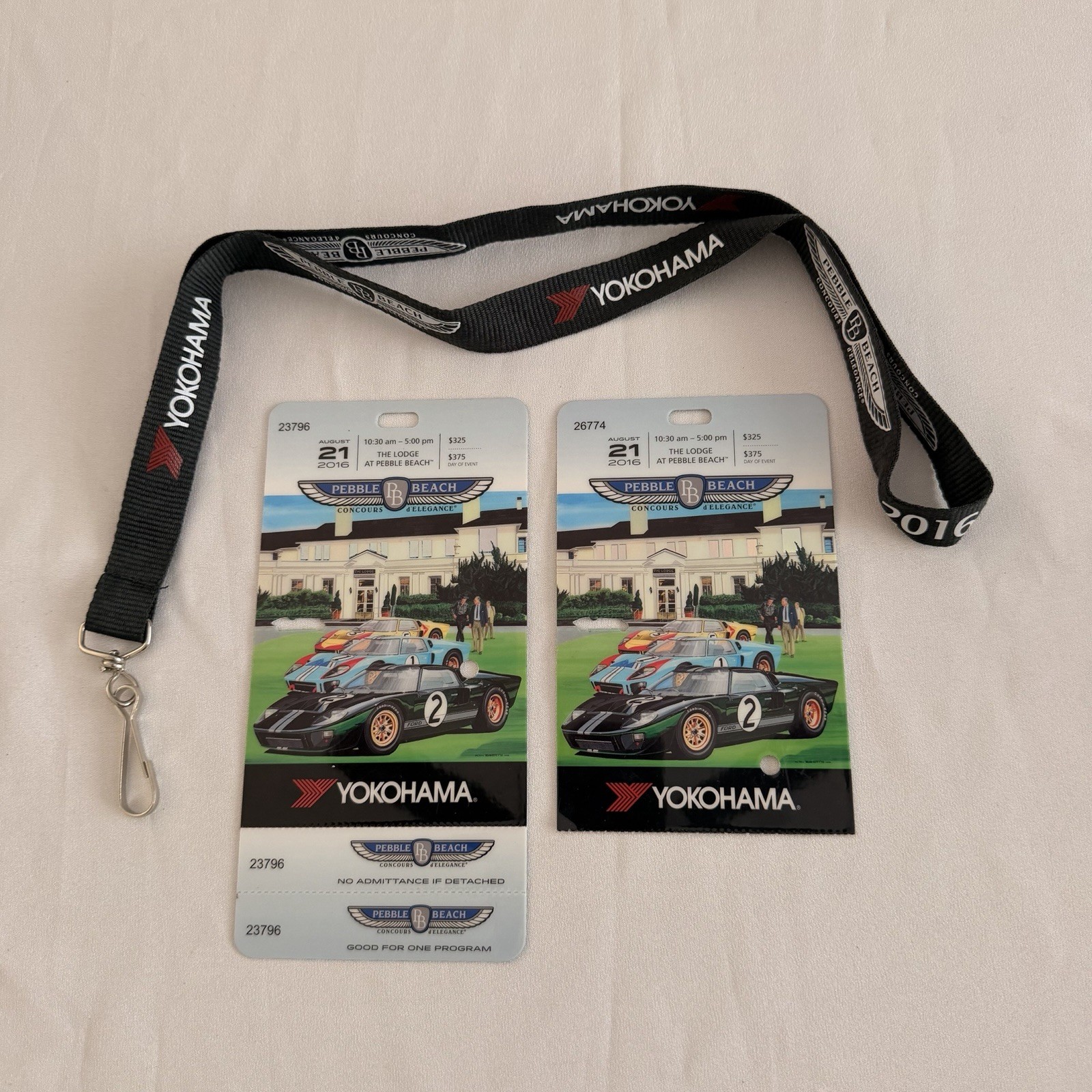 (2) 2016 Pebble Beach Concours VIP Club d’Elegance Badge Pass Lanyard Ford GT40