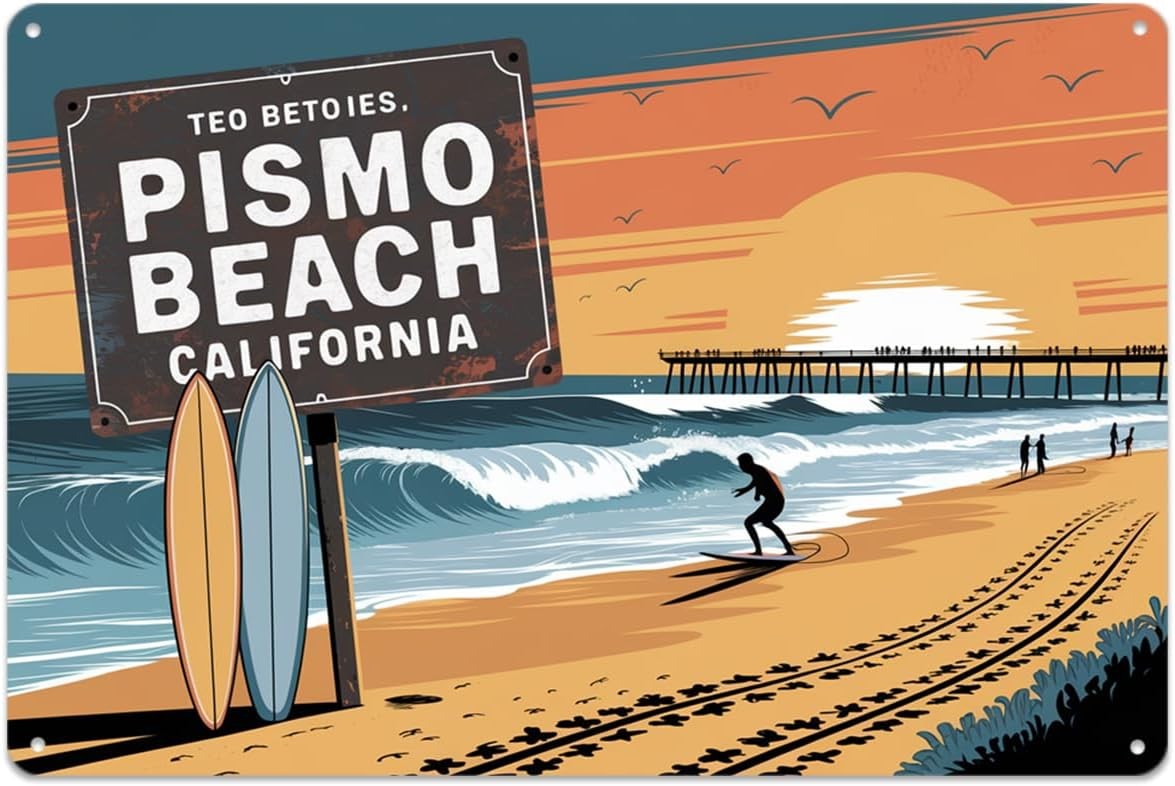 Pismo Beach California Surfing Vintage Tin Metal Signs Home Décor 8x12 Pismo Beach California Surfing Vintage Tin Metal Signs Home Décor 8x12