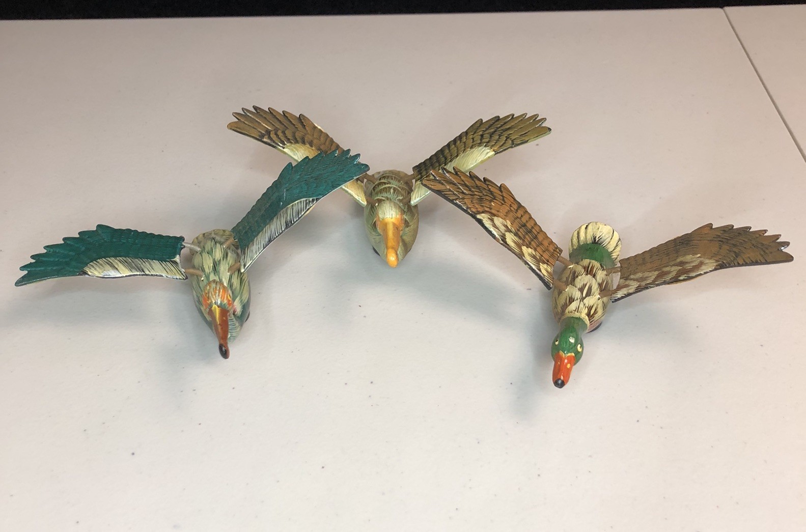 Flying Mallard Duck & Two Pelicans 3 Magnets Movable Wings Artisan Hand Crafted
