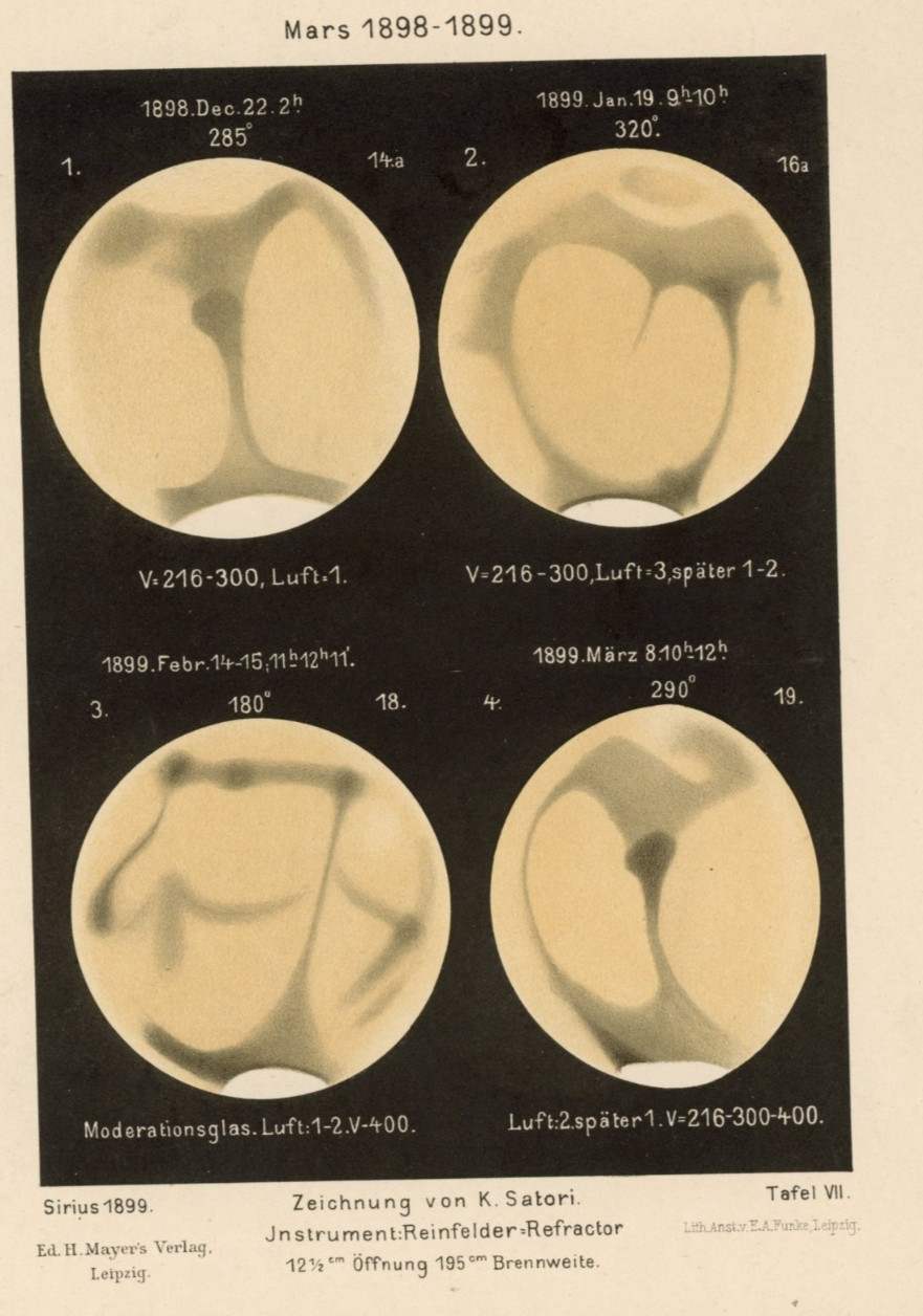1899 Mars Astronomical Plate – K. Satori Observations, Sirius Observatory, Leipz