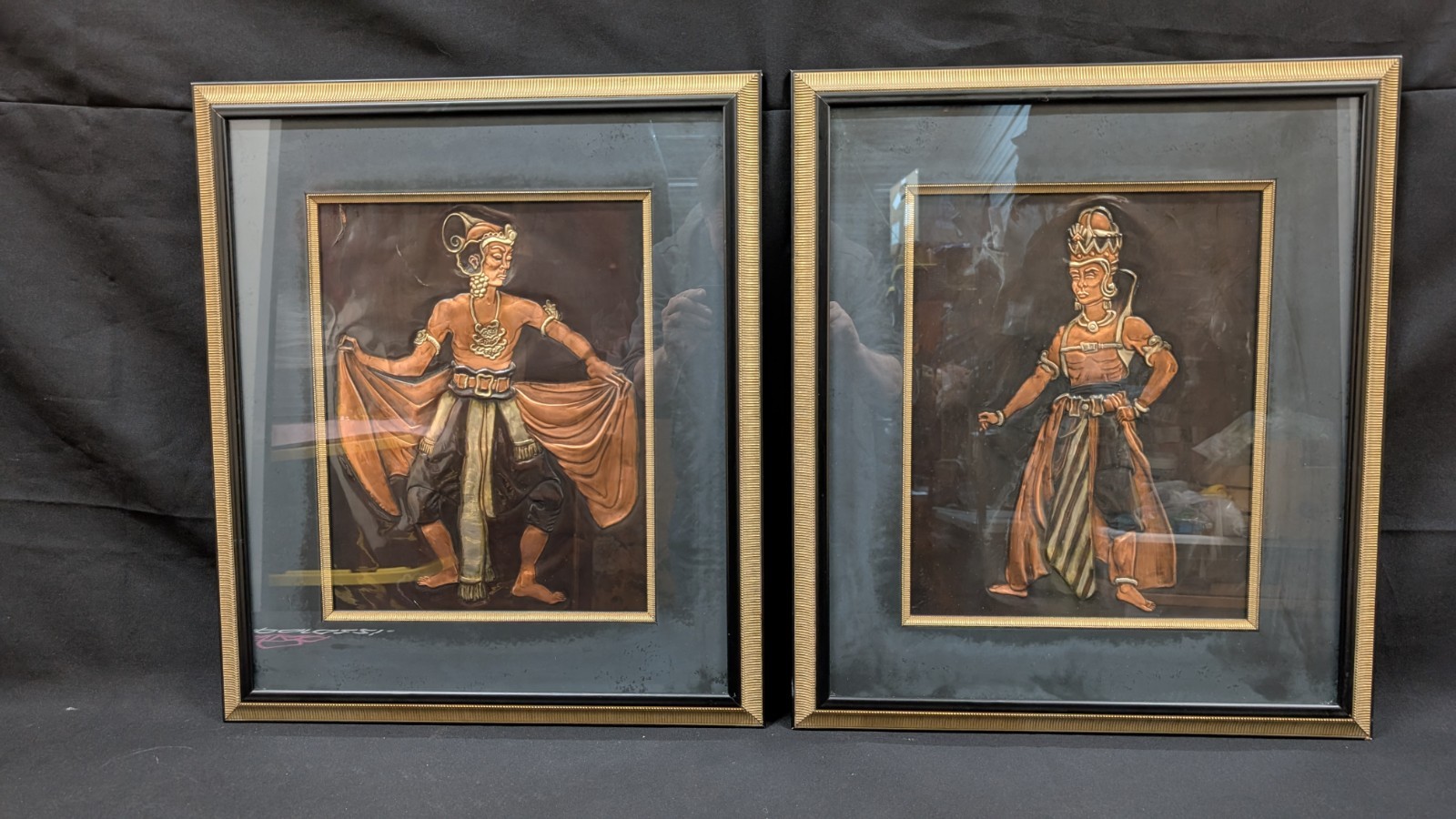 2 Vintage Mid-Century Indonesian Javanese/Balinese Copper Repoussé Relief Plaque 2 Vintage Mid-Century Indonesian Javanese/Balinese Copper Repoussé Relief Plaque