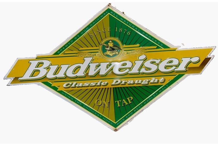 Fun Tin Budweiser Classic Draft/Draught On Tap Sign Display Breweriana Green Fun Tin Budweiser Classic Draft/Draught On Tap Sign Display Breweriana Green