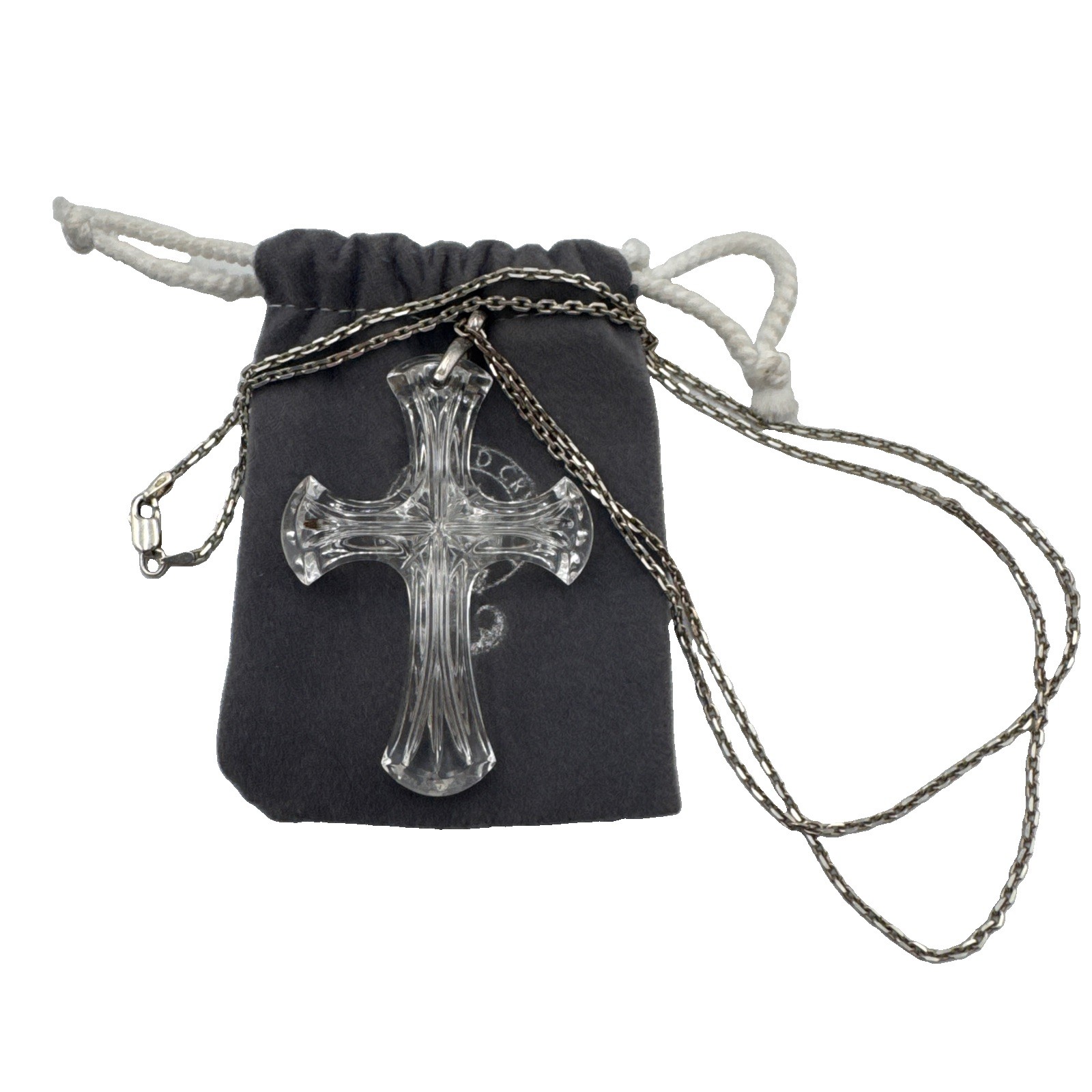 Waterford Crystal Cross Necklace w/ Sterling Silver 925 Chain Religious Pendant
