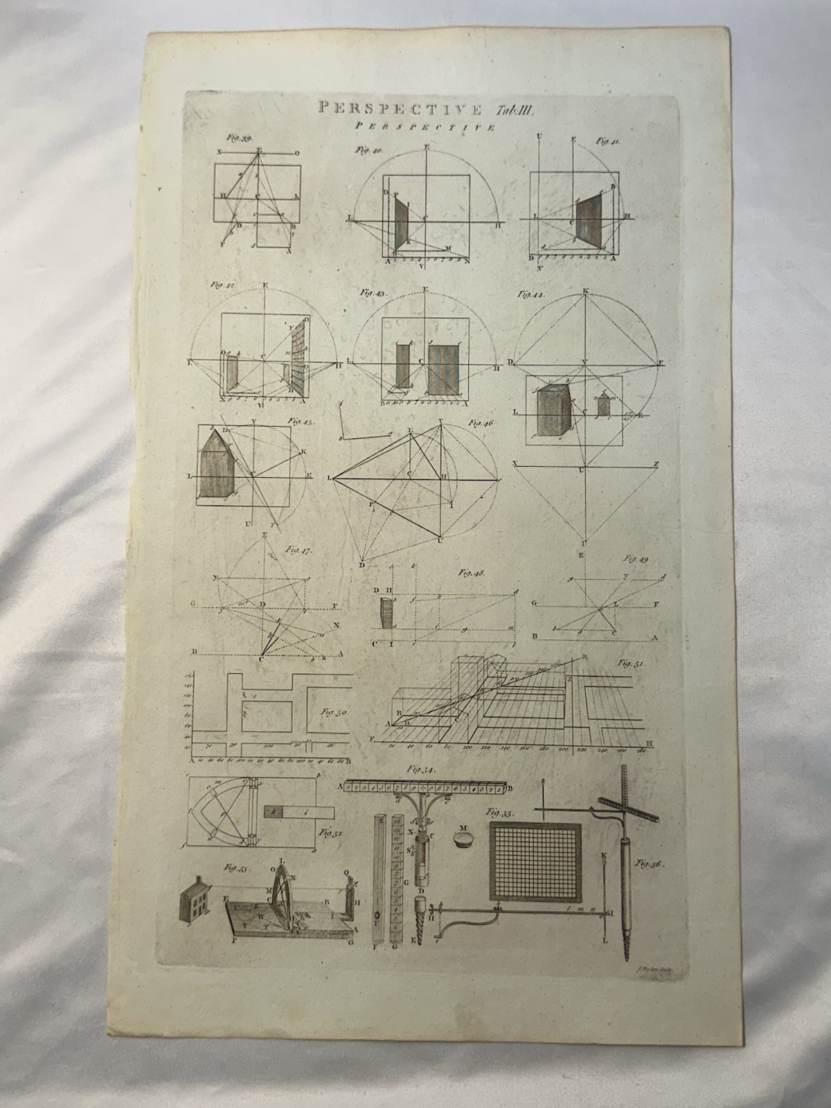 1810s Antique Perspective Copper Engraving Rare  Geometry Drafting Instruments