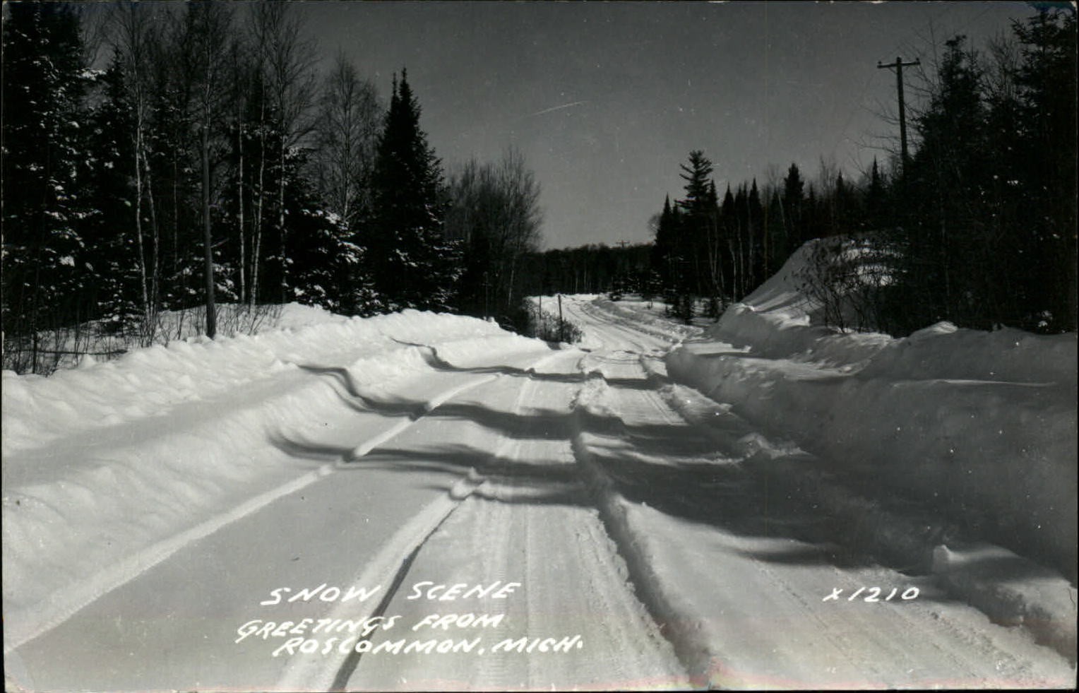RPPC Roscommon Michigan snow covered road 1955 real photo postcard RPPC Roscommon Michigan snow covered road 1955 real photo postcard