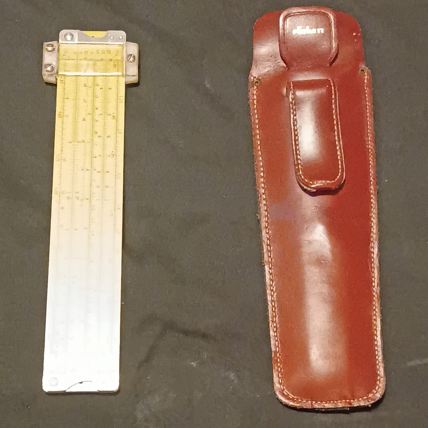 Vintage Pickett N600-ES All-Aluminum 6-Inch Pocket Slide Rule w/ Leather Sheath