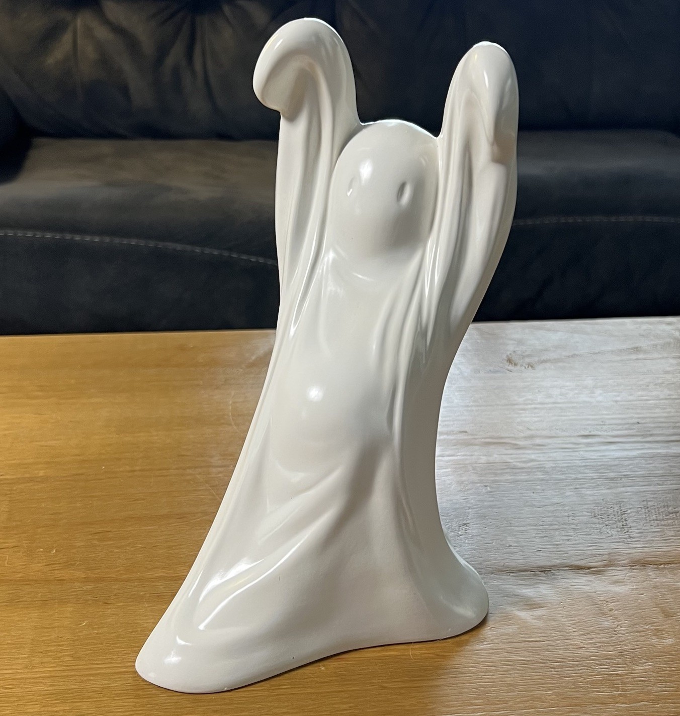 Vtg Large White Ceramic Ghost Figurine Halloween Decor Glossy Raised Arms Belly