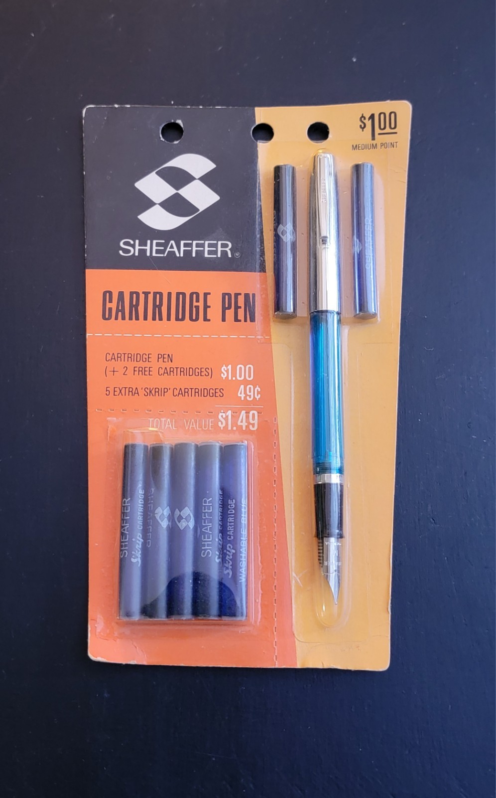 NOS Vintage 1960s Sheaffer's Blue Cartridge Pen & 7 Refills