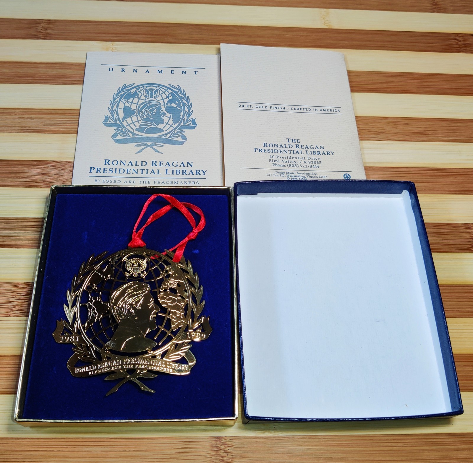 1994 Ronald Reagan Presidential Library Blessed are the Peacemakers 24K Ornament