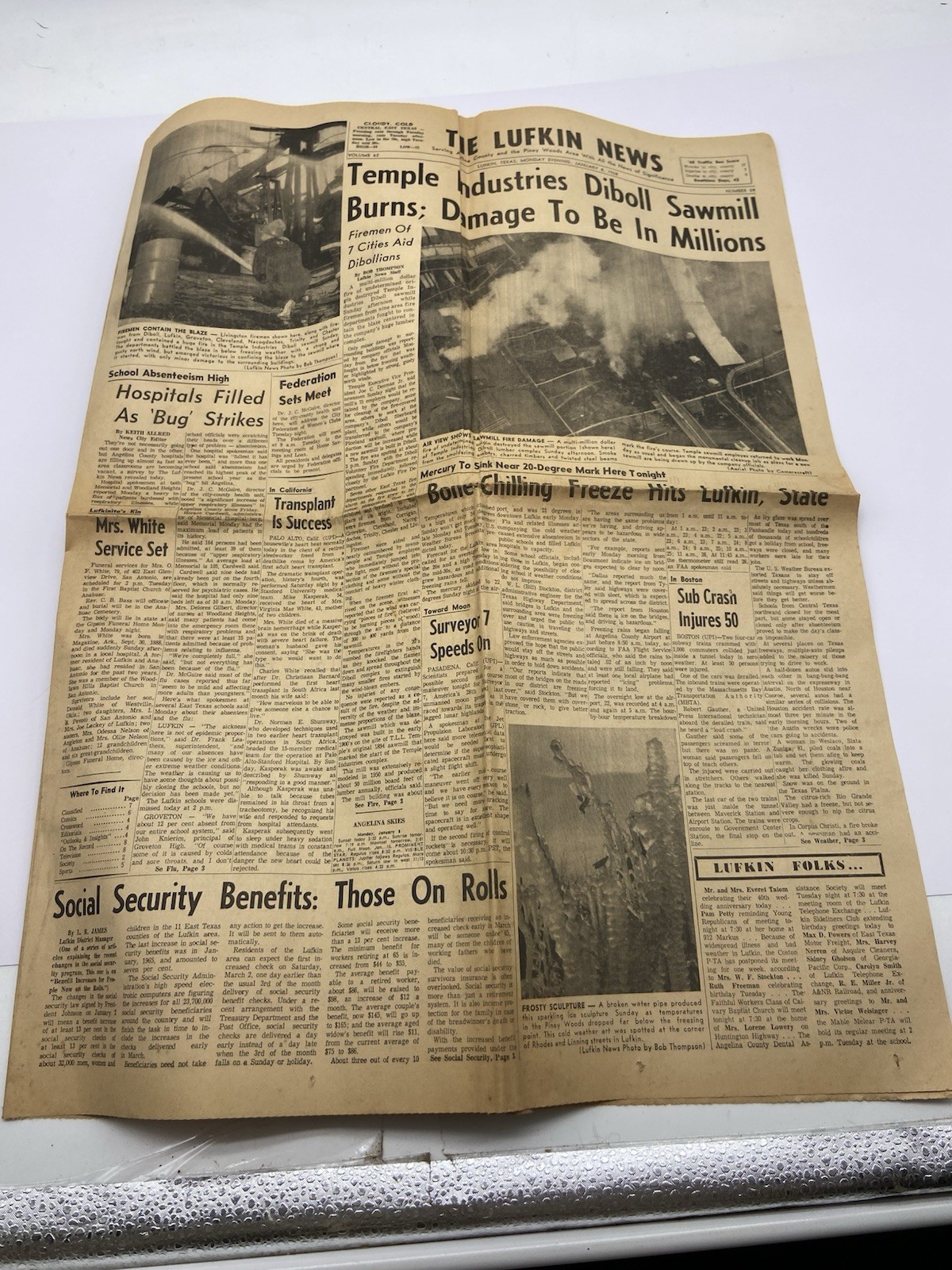 the lufkin news newspaper january 8 1968 temple industries diboll sawmill burns