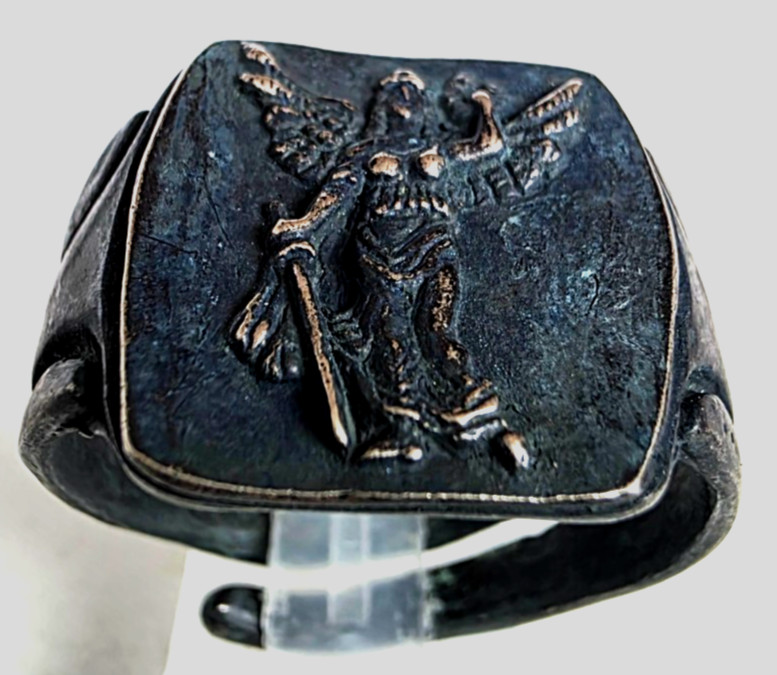 300 BC Ancient Greek Silver Ring Nike goddess victory in battle and contests