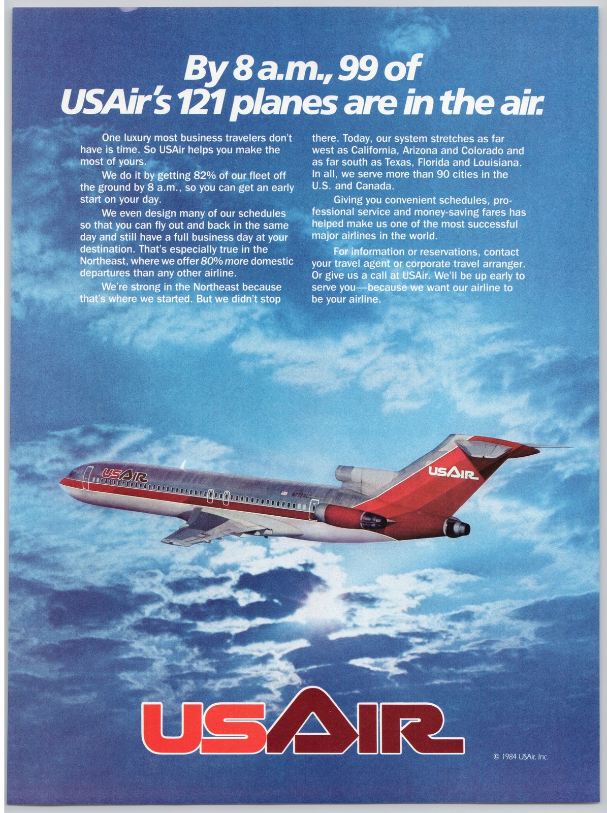USAir Airplane 121 Planes Texas Florida Airline 1984 Vintage Print Ad USAir Airplane 121 Planes Texas Florida Airline 1984 Vintage Print Ad