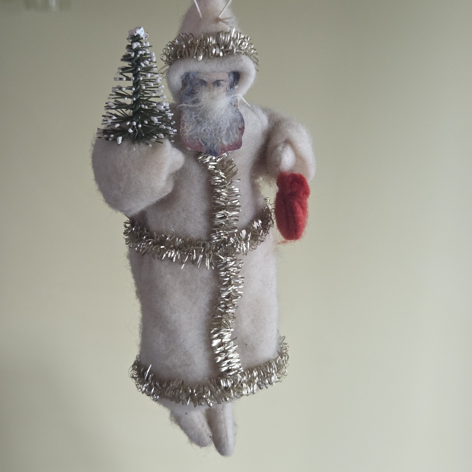 Vintage Felt Santa Claus Antique Primitive Style Paper Face Ornament Figure 7 Vintage Felt Santa Claus Antique Primitive Style Paper Face Ornament Figure 7