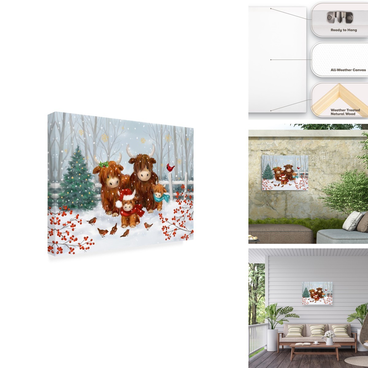 Trademark Fine Art Jean Francois Christmas Highland Cow Family Outdoor Canvas Trademark Fine Art Jean Francois Christmas Highland Cow Family Outdoor Canvas