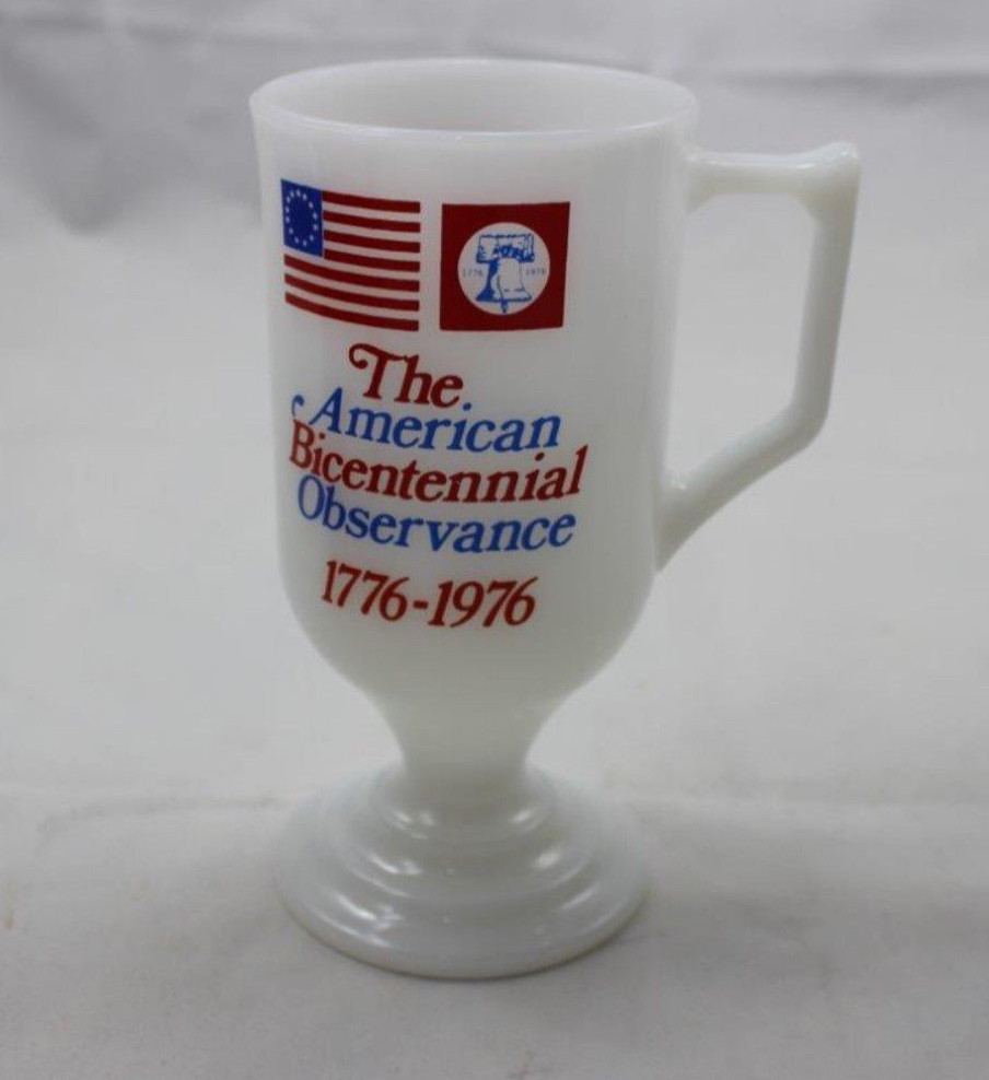 VTG Bicentennial 1776 1976 glass footed coffee cup mug Celozzi Ettleson Chevy VTG Bicentennial 1776 1976 glass footed coffee cup mug Celozzi Ettleson Chevy