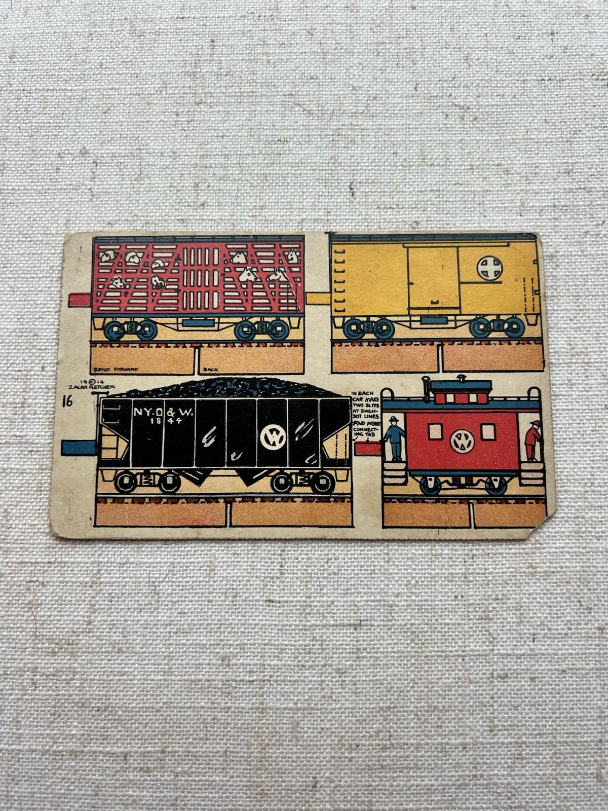 1914 J. Alan Fletcher Postcard Cut Out Train Car “N.Y. O. & W. Railway” 1914 J. Alan Fletcher Postcard Cut Out Train Car “N.Y. O. & W. Railway”