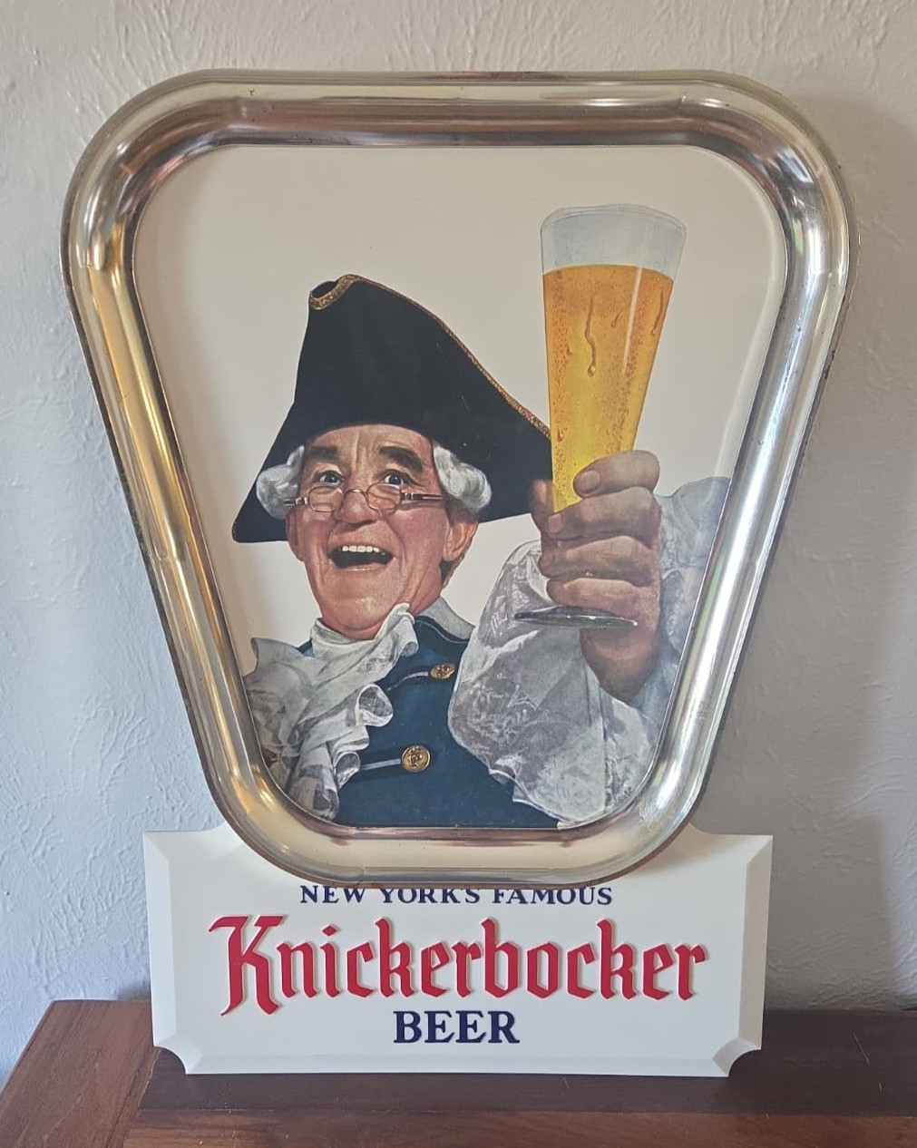 Vtg 1955 RUPPERT KNICKERBOCKER BEER Sign Father Knickerbocker Chrome Bar Display