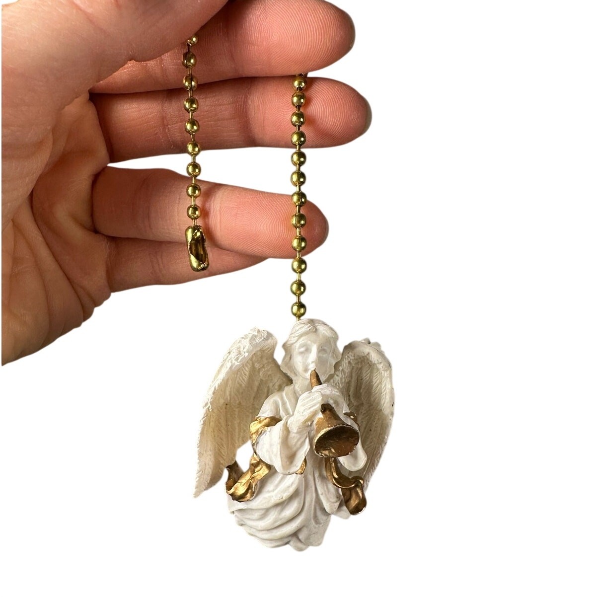 NWT Vintage White & Gold Trumpeting Angel Fan Pull NWT Vintage White & Gold Trumpeting Angel Fan Pull