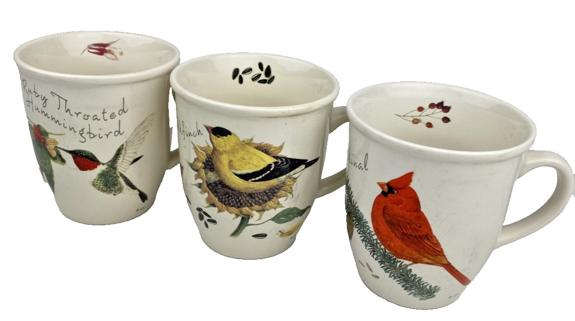 CJ Wildlife Birds Unlimited Mug Goldfinch Cardinal Hummingbird Set of 3 READ