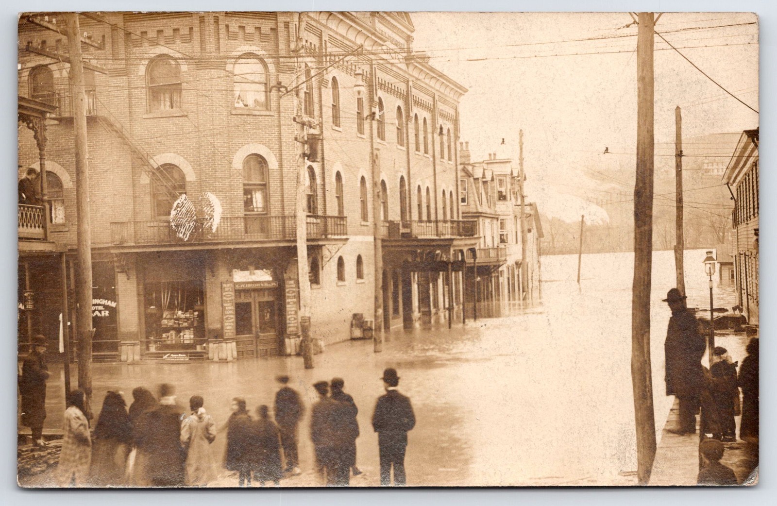 c.1907 RPPC Flooded City Streets Disaster Real Photo Postcard