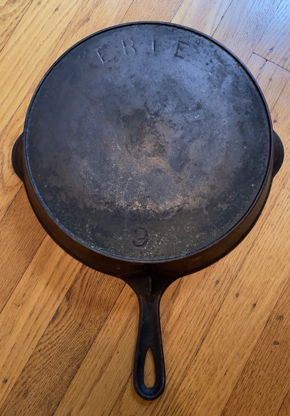Antique ERIE #9 Cast Iron (Pre Griswold) Skillet No Cracks No Wobble Late 1800s