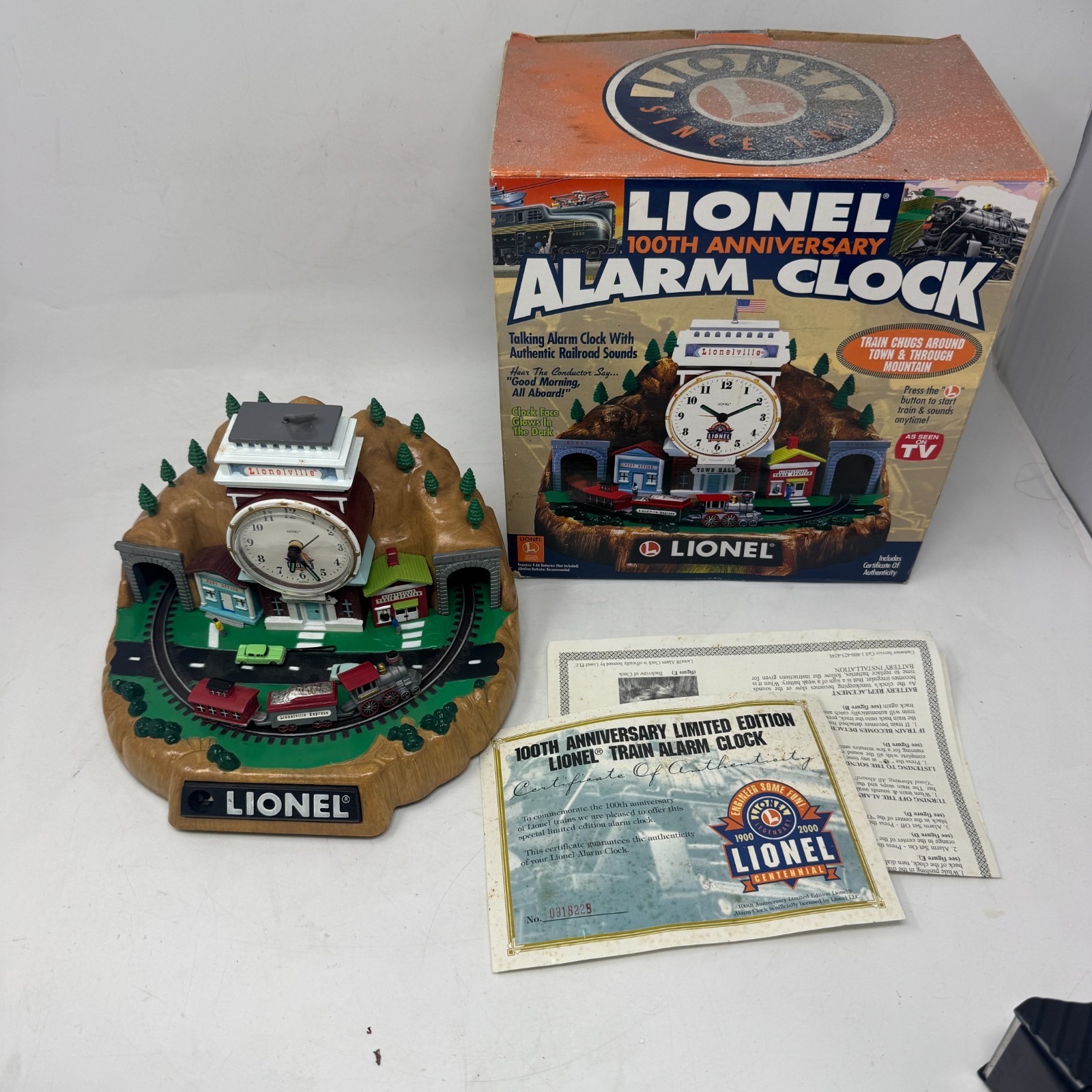 Vintage Y2K Lionel 100th Anniversary Alarm Clock w/ TRAIN, BOX & COA