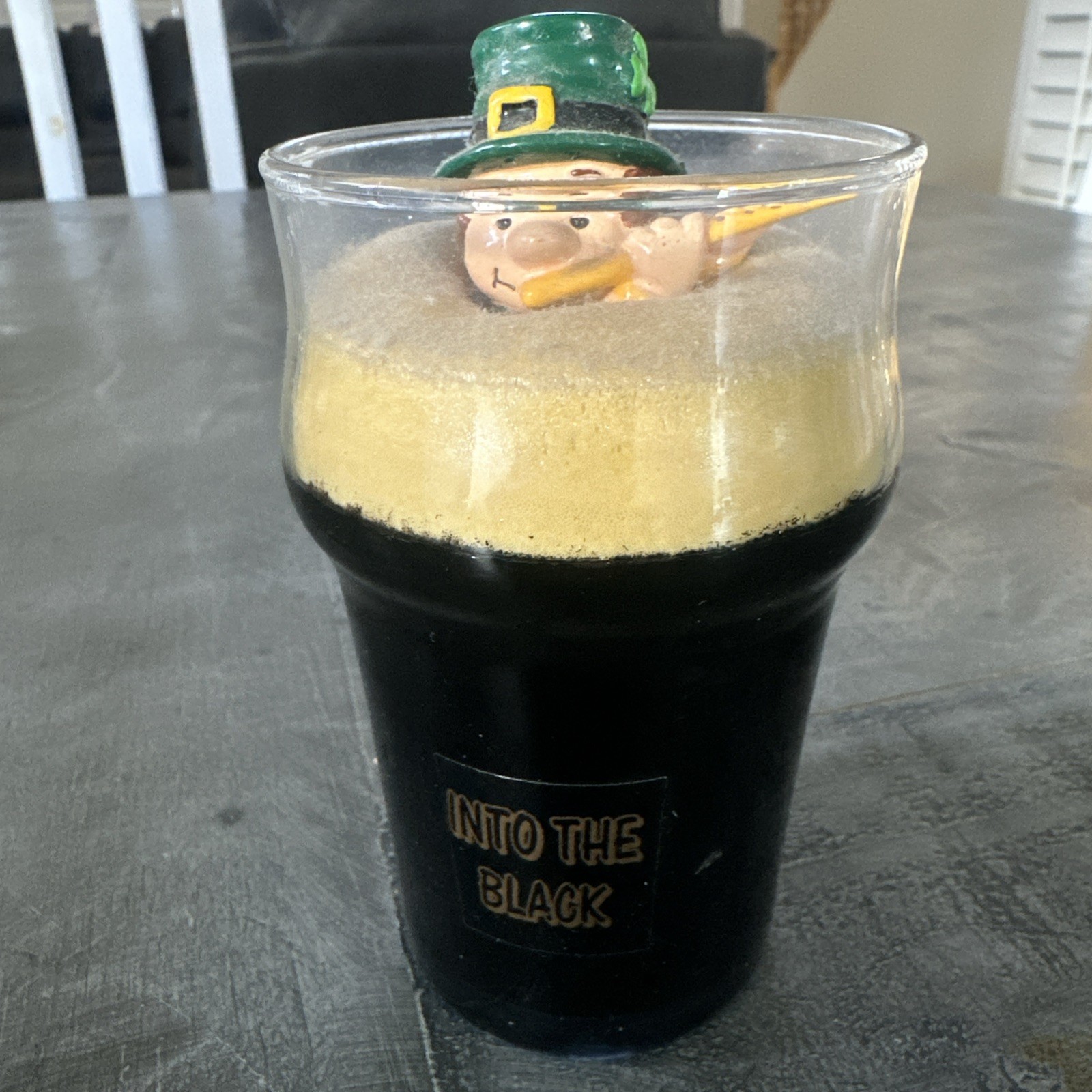 Green Hat Leprechaun Playing Flute Inside Miniature Glass “Into The Black” Green Hat Leprechaun Playing Flute Inside Miniature Glass “Into The Black”