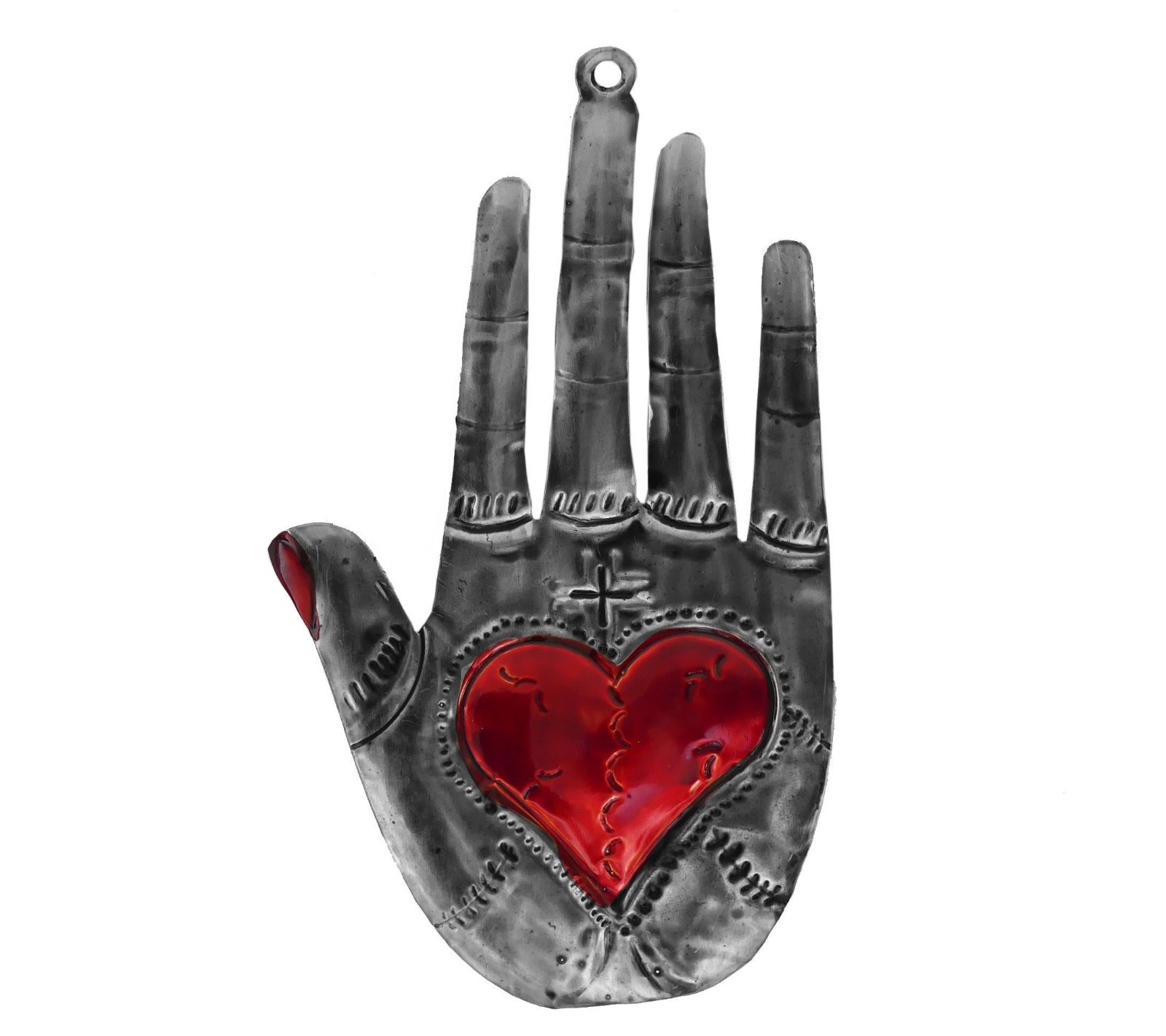 Sacred Milagro Heart in Hand Hamsa Ornament Mexican Folk Art Heart within a Hand Sacred Milagro Heart in Hand Hamsa Ornament Mexican Folk Art Heart within a Hand