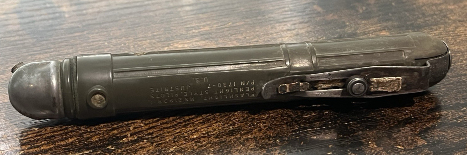 Vtg Justrite U.S. Military Issue Pilots Penlight Flashlight P/N 1730-7 FOR PARTS