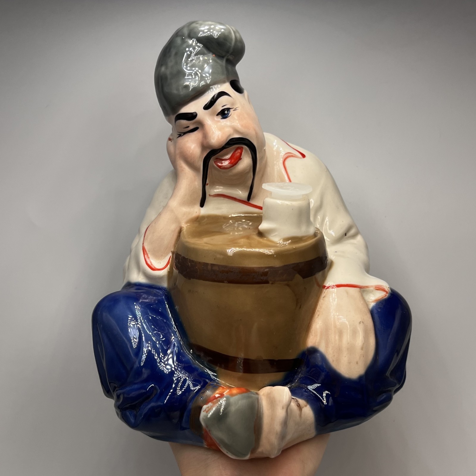 Vintage Ukrainian Cossack Ceramic Liquor Decanter Bottle 1970s Folk Art Decor