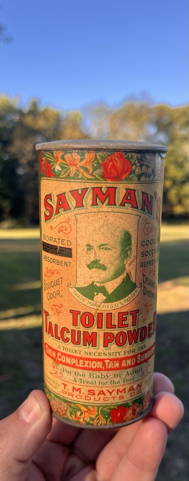 Antique Early 1900s Saymans Talcum Powder Bathroom Advertising Can