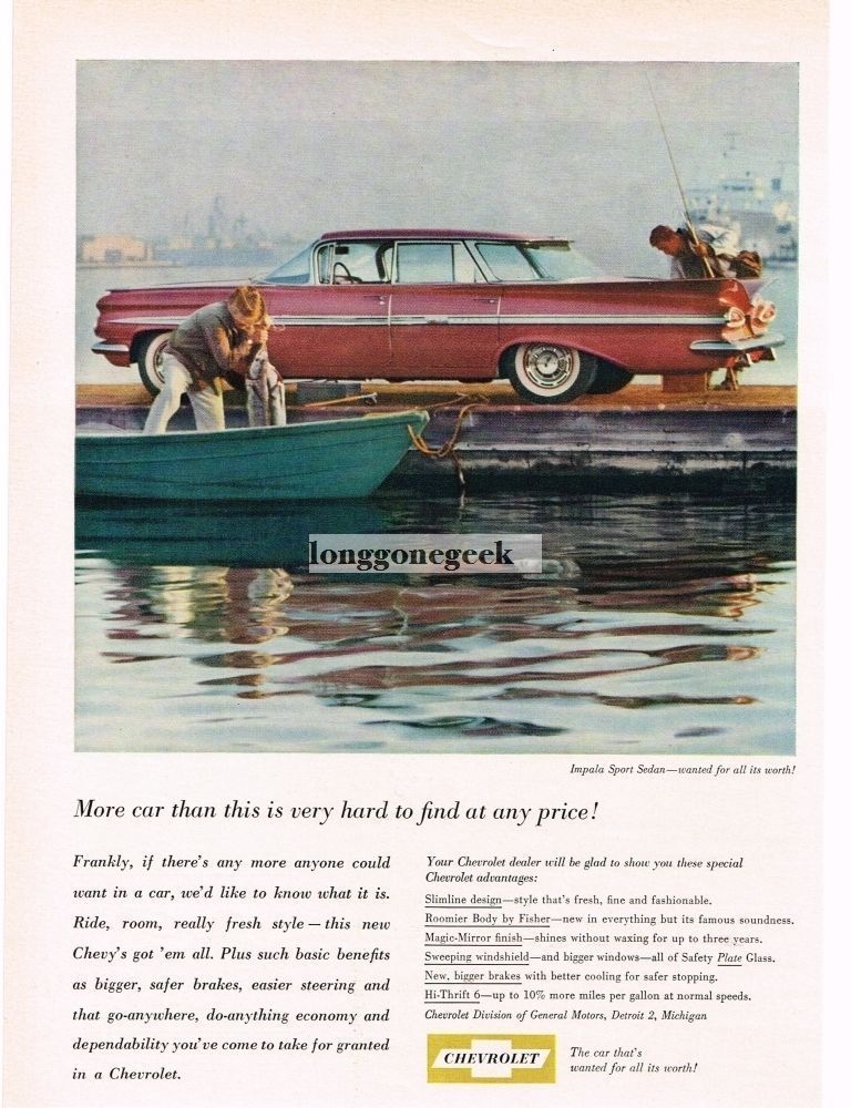 1960 Chevrolet Chevy IMPALA Sport Sedan 4-door Cameo Coral Vintage Print Ad 