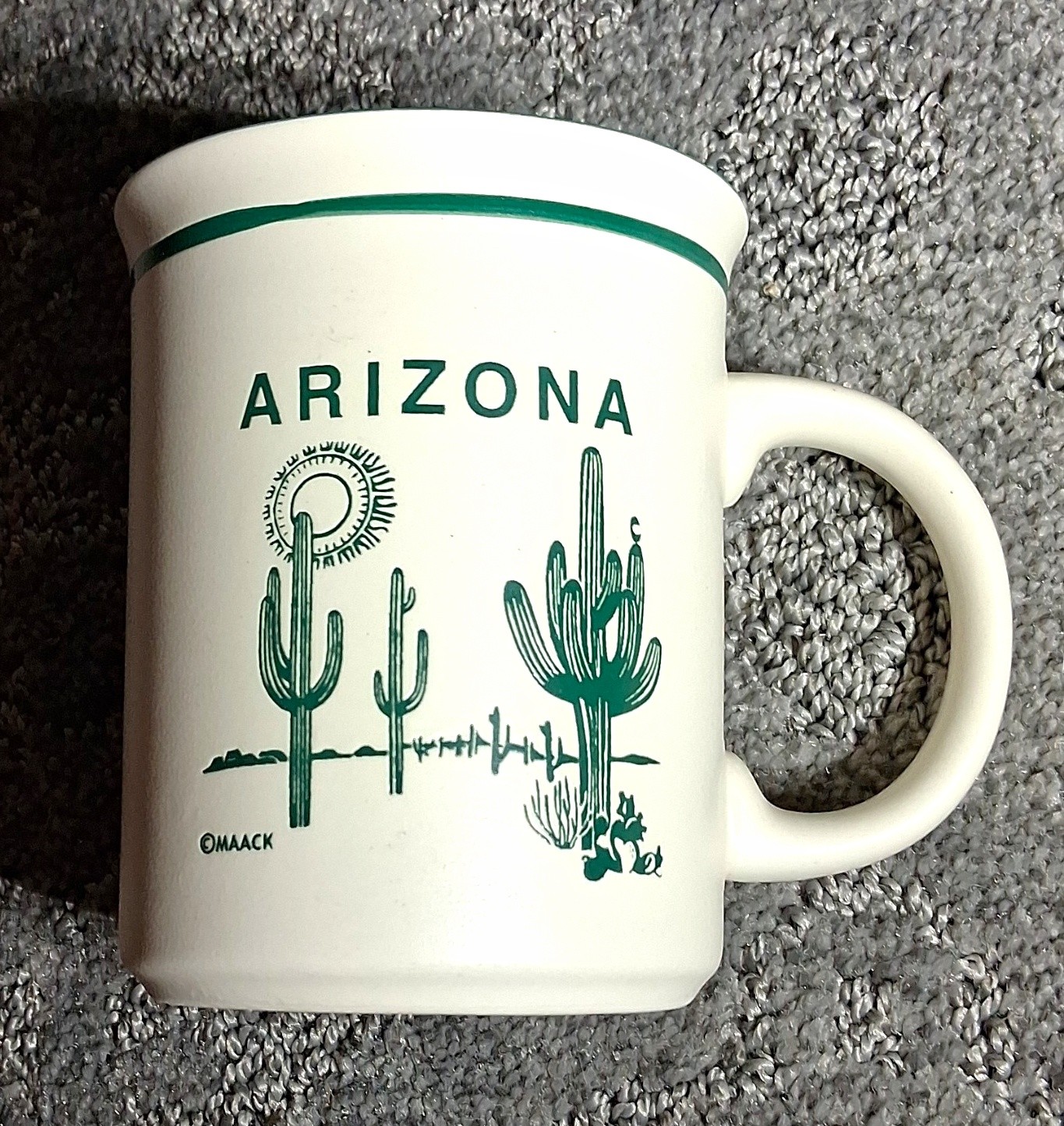 Arizona Souvenir Coffee Mug - Cactus Design, White with Green Interior