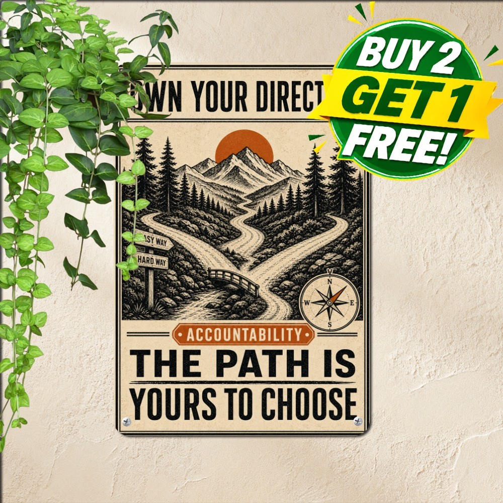 Winding Mountain Road Life Journey Sign Rustic Landscape Tin Metal Plaque