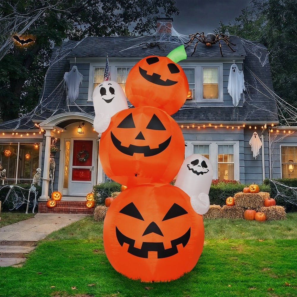 20 FT LED PUMPKIN STACK W GHOSTS HALLOWEEN Airblown Lighted Yard Inflatable 20 FT LED PUMPKIN STACK W GHOSTS HALLOWEEN Airblown Lighted Yard Inflatable