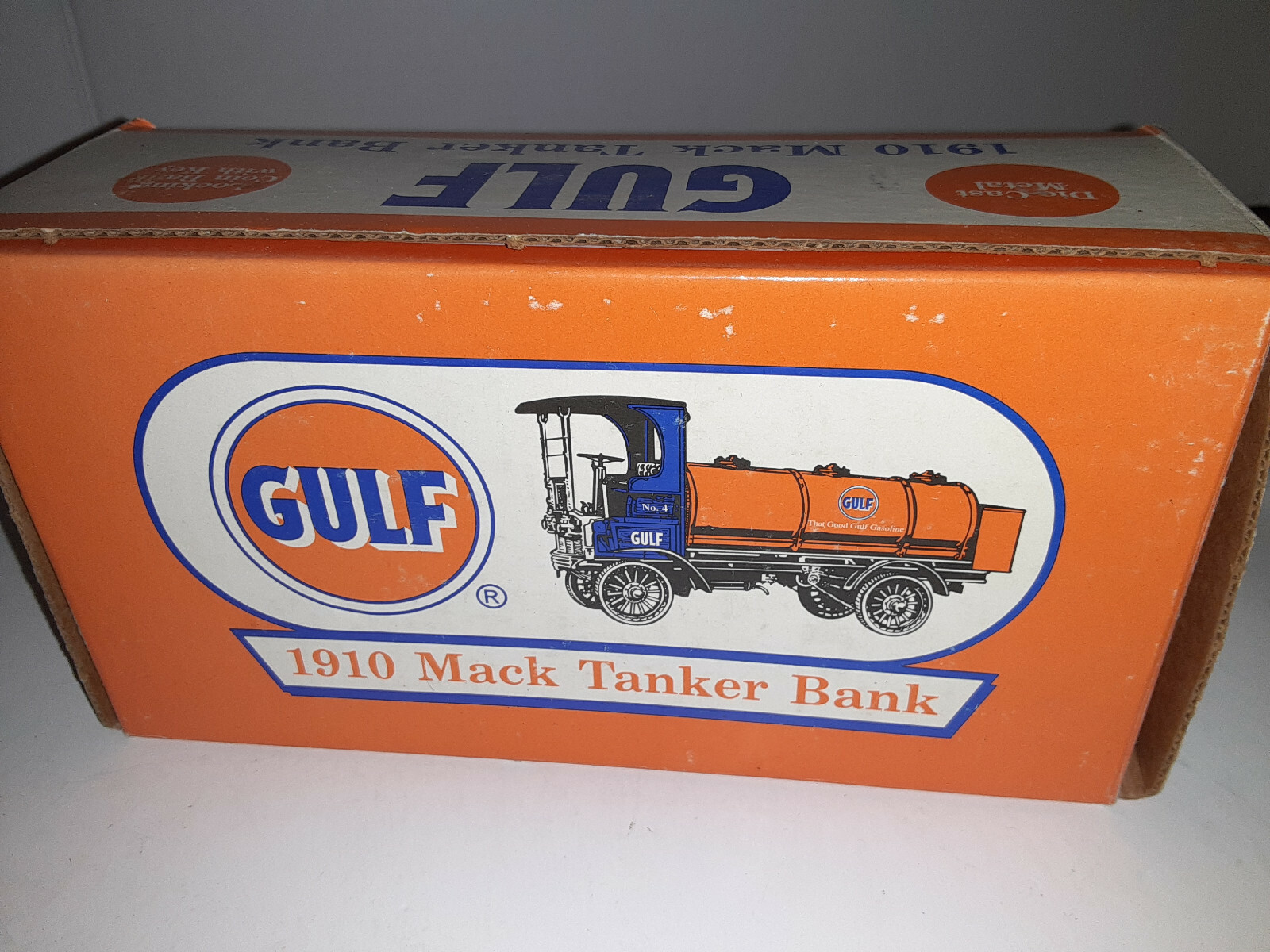 1996 ERTL GULF OIL 1910 MACK TANKER molded coin piggy bank NIB 1996 ERTL GULF OIL 1910 MACK TANKER molded coin piggy bank NIB