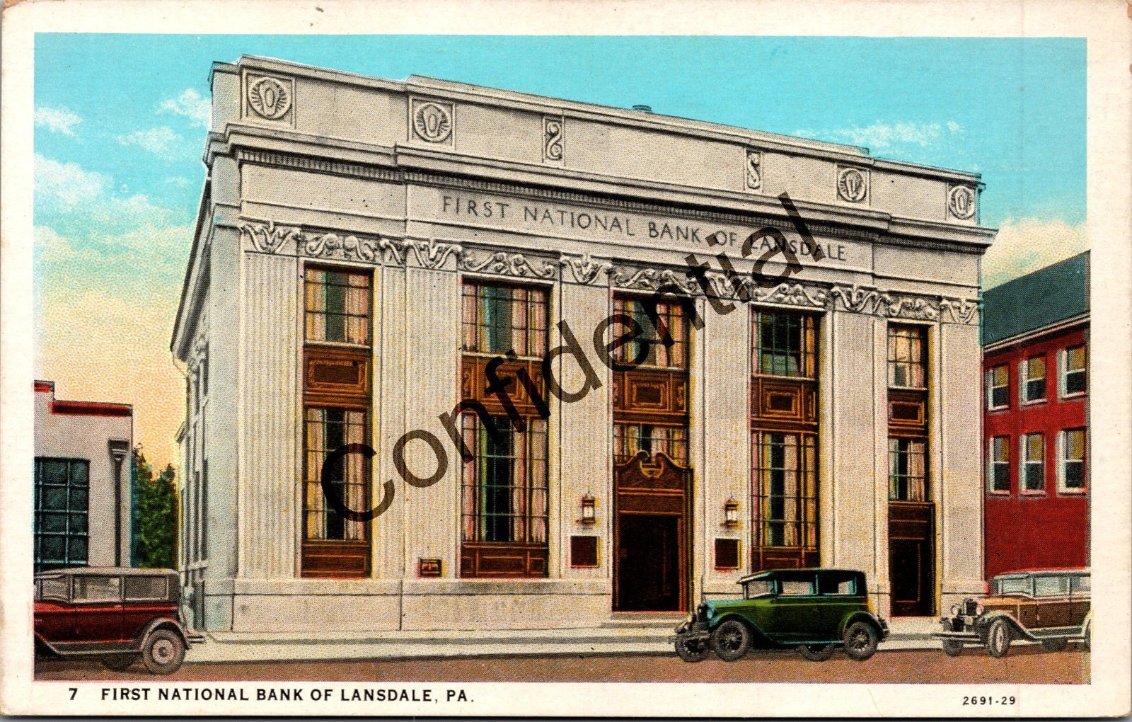 First National Bank Of Lansdale PA Pennsylvania PA w/ Old Cars U96
