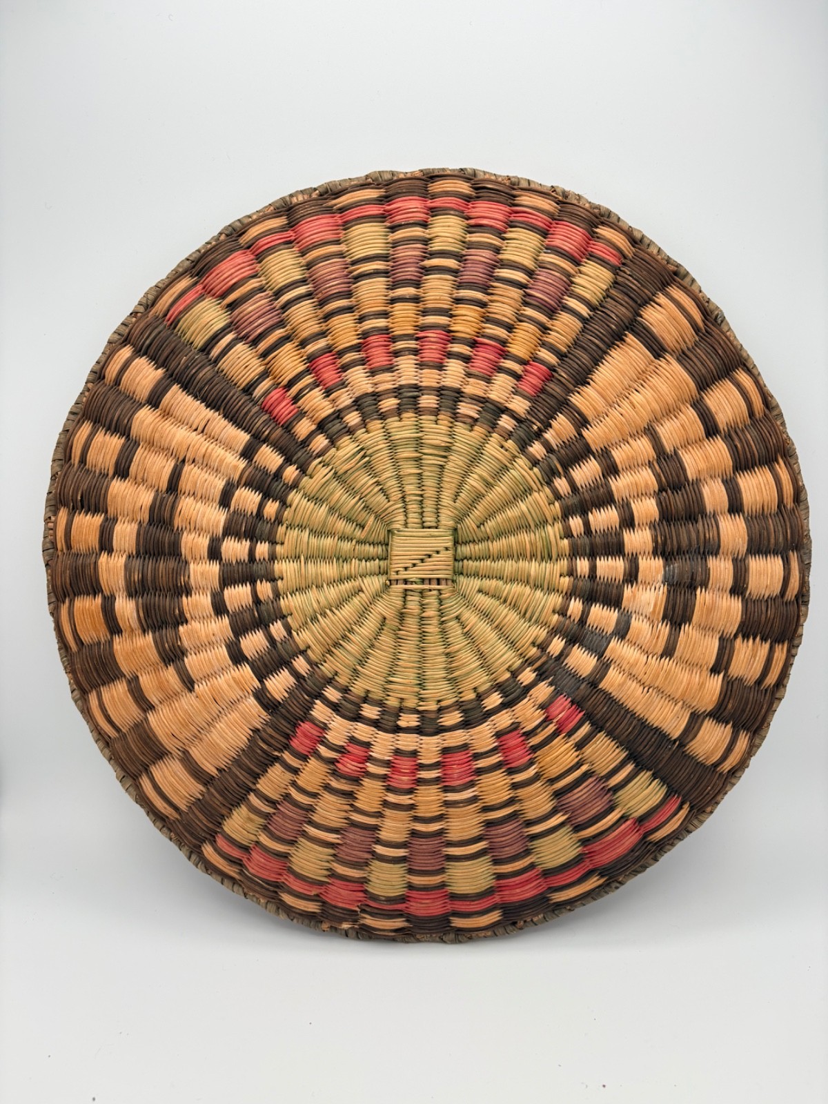 Vintage Hopi Third Mesa Wicker Basket Plaque Polychrome Native American 13.25\