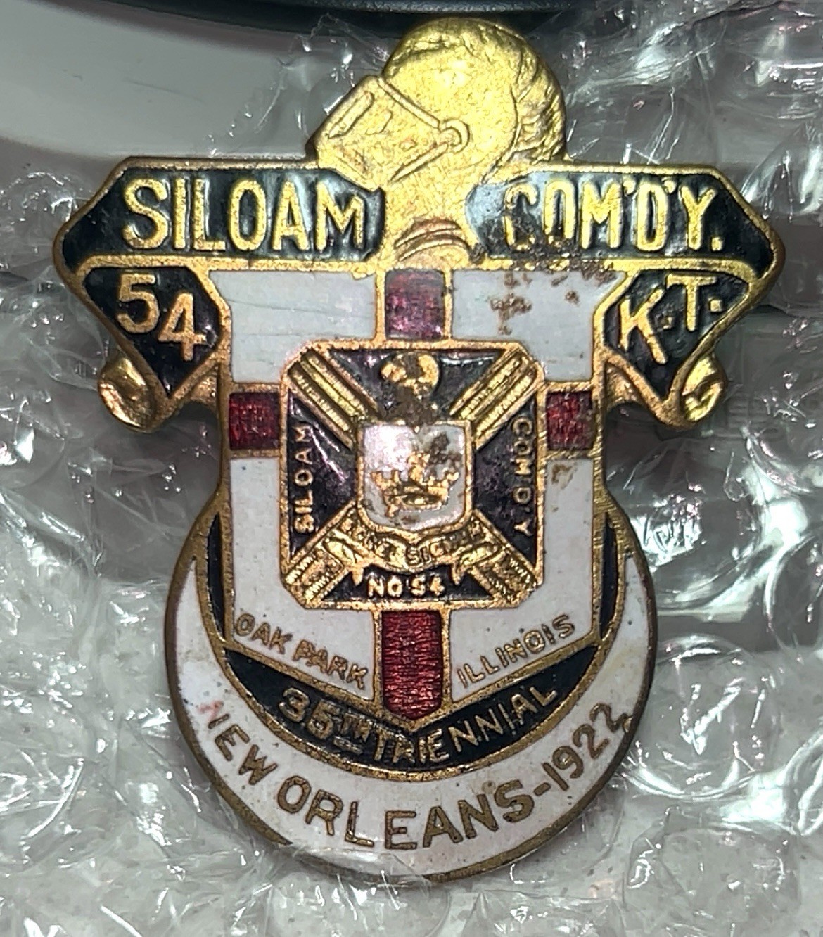 Masonic Knights Templar Pin Siloam Commandery No 54 Oak Park IL New Orleans 1922