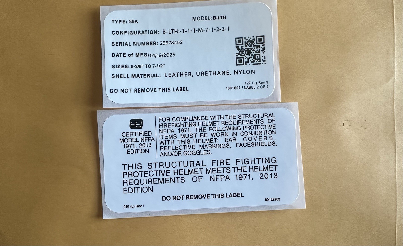 CAIRNS N6A Leather Fire Helmet Replacement Label + Compliance Sticker Combo CAIRNS N6A Leather Fire Helmet Replacement Label + Compliance Sticker Combo