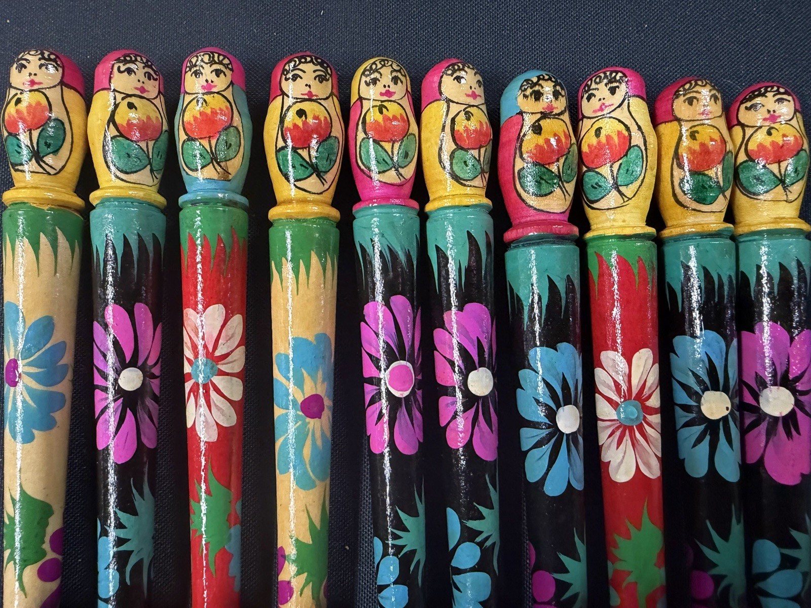Unique Vintage 20 KHOKHLOMA Russian Folk Art Wood MATRESHKA PENS  Handpainted