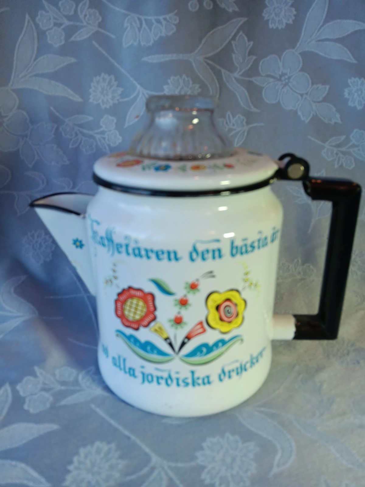 Vtg Berggren Swedish Enamel Coffee Pot Folk Art Floral Kitchen  All Parts Inc.