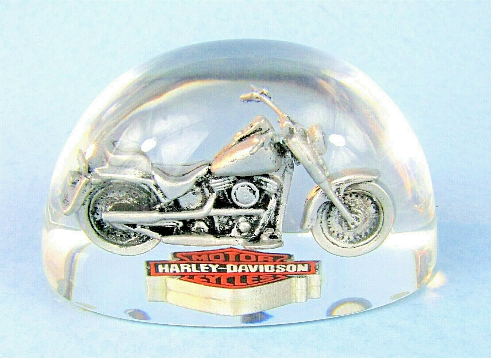 HARLEY DAVIDSON Pewter Motorcycle Vintage Lucite Advertising Paperweight 2005