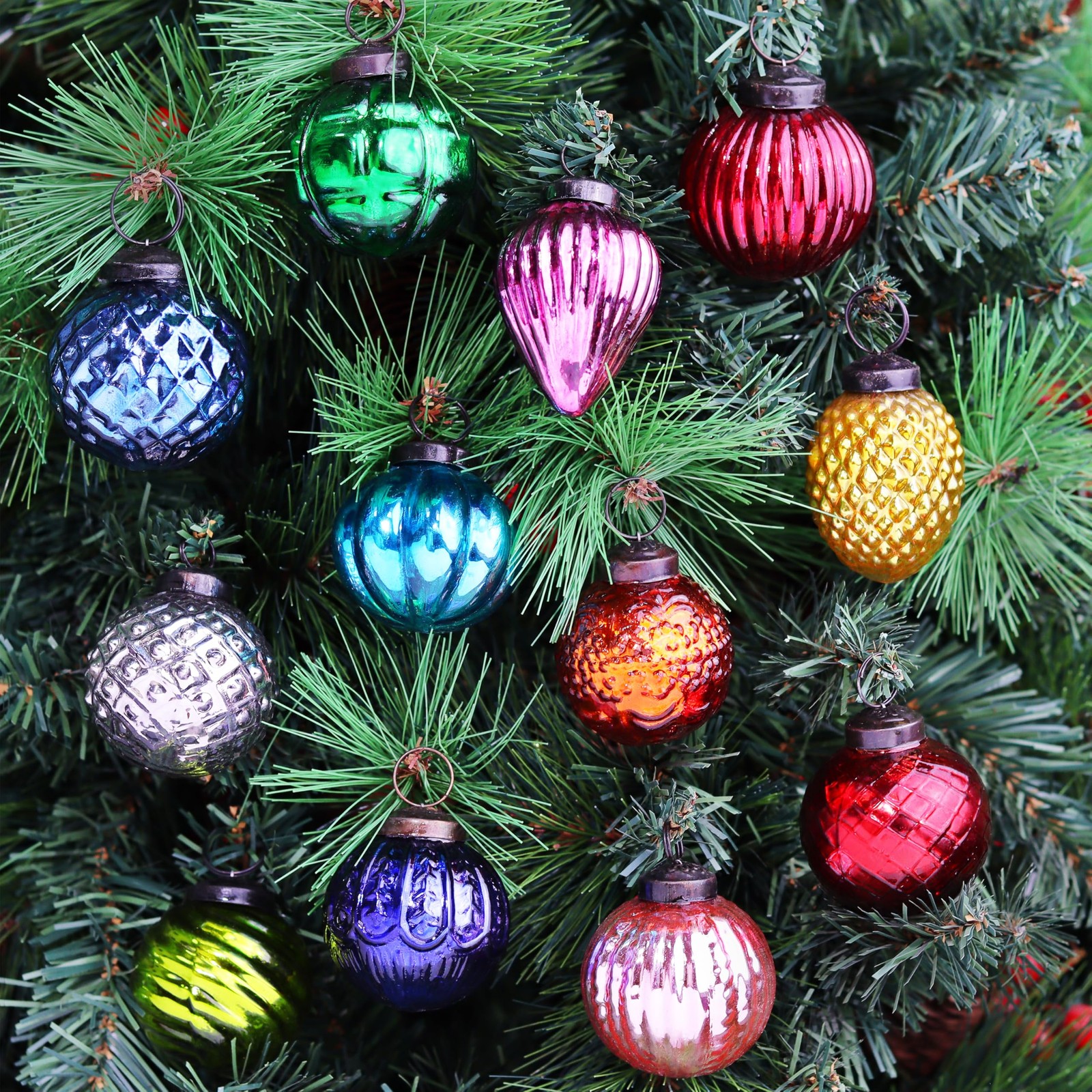 IndianShelf 12 Vintage Christmas Ornaments Multi Glass Christmas Balls Unique La