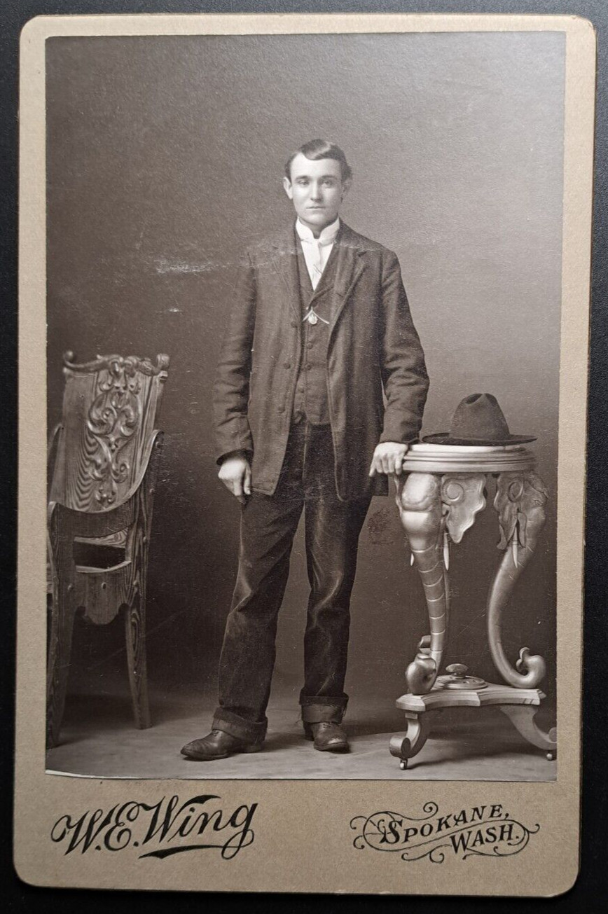1890s Cabinet Card Photo Young Man by W.E. Wing Spokane Washington